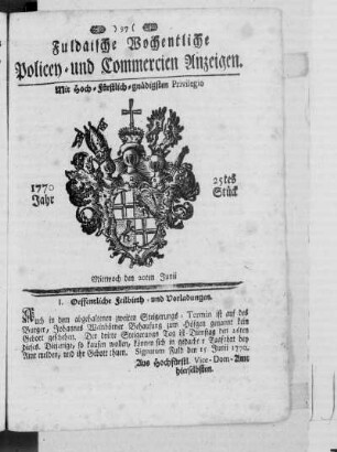 25tes Stück, Ausgabe vom 20. Junii 1770