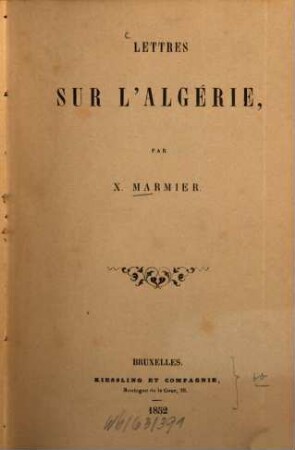 Lettres sur l'Algérie