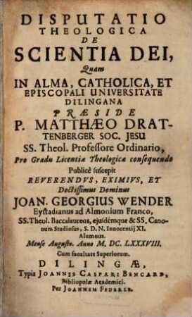 Disputatio Theologica De Scientia Dei