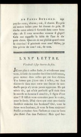 LXXIe Lettre. Vendredi à sept heures du soir.