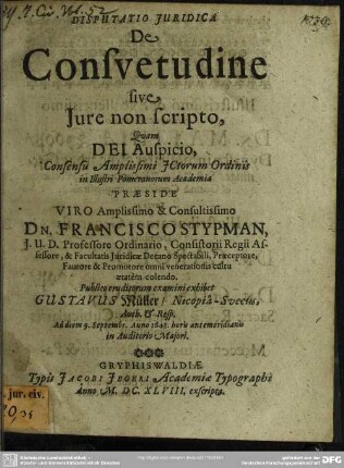 Disputatio de consuetudine s. jure non scripto