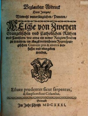 Beglaubter Abdruck dererjenigen ... Punkten, welche von zweyen evang. und cath. Räthen ... übergeben worden