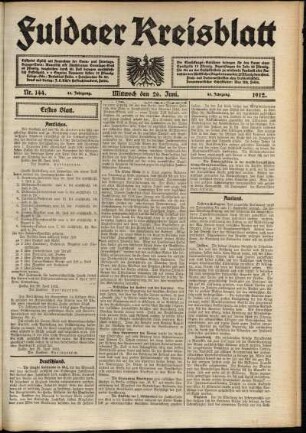 Erste Ausgabe vom Mittwoch, den 26. Juni 1912.