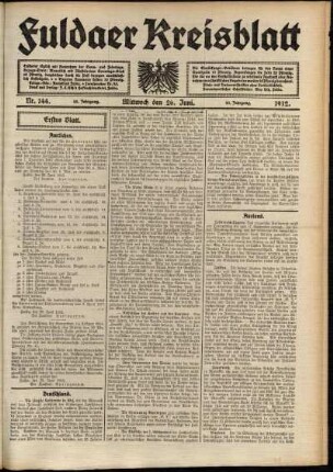 Erste Ausgabe vom Mittwoch, den 26. Juni 1912.
