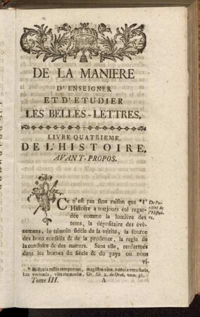 Livre Quatrieme. De L'Histoire.