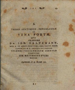 Theses anat. physiolog. de vena portae : [hab. Argentorati 1717]