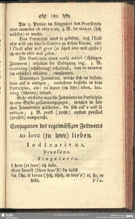 Conjugation des regelmässigen Zeitworts to love (tu lovv) lieben