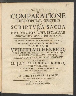 De Comparatione Philosophiae Gentilis Cvm Scriptvra Sacra Et Religionis Christianae Dogmatibvs Cavte Institvenda ...
