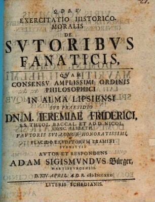 Exercitatio hist. mor. de sutoribus fanaticis