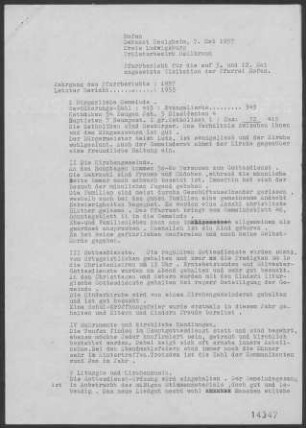 Hofen (Bönnigheim): Pfarrbericht 1957