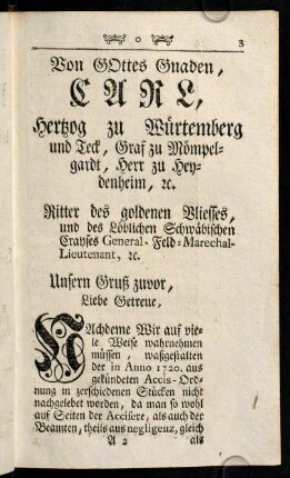 3-6, Von Gottes Gnaden, Carl, Herzof zu Würtemberg und Teck, Graf zu Mömpelgardt, Herr zu Heydenheim, u.