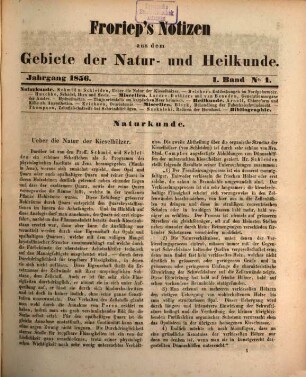 Froriep's Notizen aus dem Gebiete der Natur- und Heilkunde. 1856,1