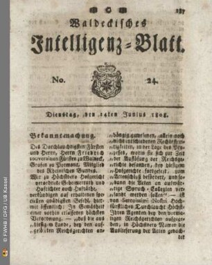 No. 24. Dienstag, den 14ten Junius 1808