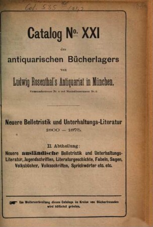 Neuere Belletristik und Unterhaltungs-Literatur : 1800-1875