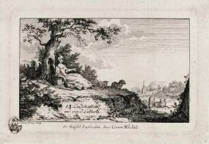 Serie von 14 Landschaften; Bl. 1: Frau unter einem Baum sitzend