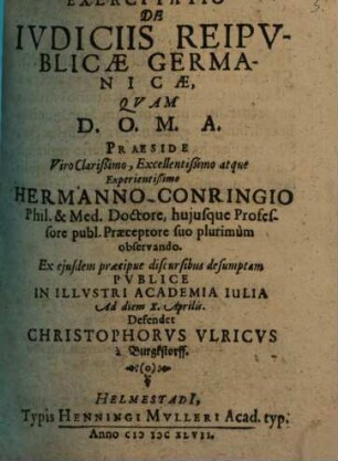 Exercitatio De Iudiciis Reipublicae Germanicae