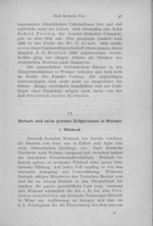 VI. Bertuch und seine grossen Zeitgenossen in Weimar.