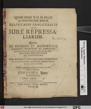 Disputatio Inauguralis De Iure Repressaliarum