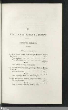 XI. État des Estampes et Dessins