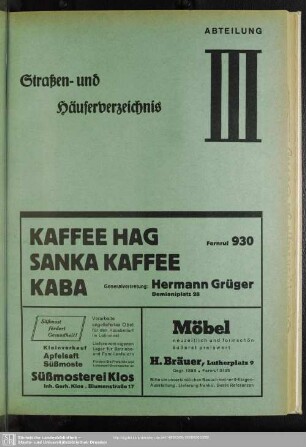 Abteilung III. Häuserbuch : Abteilung III. Straßen- und Häuserverzeichnis