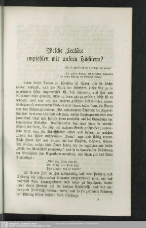 Welche Lectüre empfehlen wir unsern Töchtern?