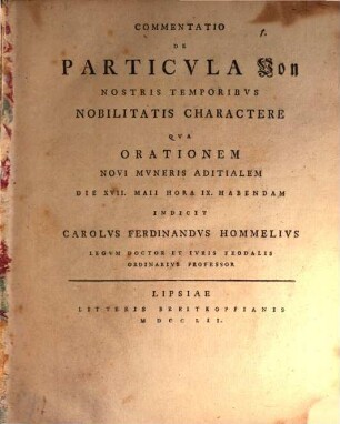 Commentatio de particula: "Von" nostris temporibus nobilitatis charactere