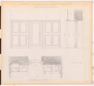 Preußischer Landtag, Berlin Umbau zum »Haus der Flieger«: Akademie für Luftfahrtforschung, Vorzimmer Raum 7 (Tür und Wandgestaltung): Ansicht, Schnitte, Grundriss 1:10
