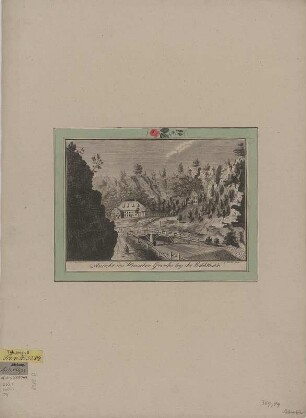 Ansicht vom Plauenschen Grund bei Dresden, Kupferstich, 1777 : Ansicht des Plauschen Grundes beÿ der Buschmühle / C. G. LangWagen del. C. G. Nestler sculps. - [Dresden] , [1777]. - 1 Kunstbl. : Kupferstich ; 23 x 16 cm