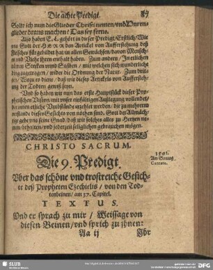 Die 9. Predigt. Uber das schöne und trostreiche Gesichte deß Propheten Ezechielis, von den Todtenbeinen, am 37. Capitel
