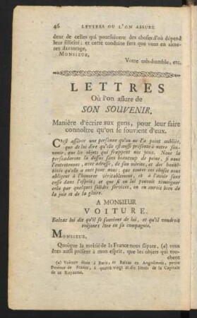 Lettres Où l'on assure de Son Souvenir