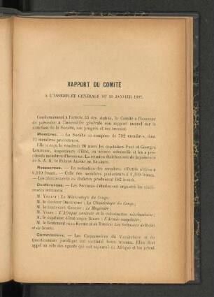 Rapport du Comite