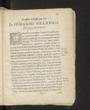 Clarissimo Doctissimoque Viro D. Iohanni Neandro, Philosopho & Medico S.