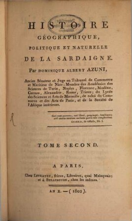 Histoire Géographique, Politique Et Naturelle De La Sardaigne, Tome Second