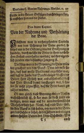 Das dritte Capitel. Von der Nahrung und Verhärtung der Beine.