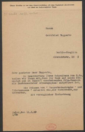 Brief an Gottfried Huppertz : 11.03.1929