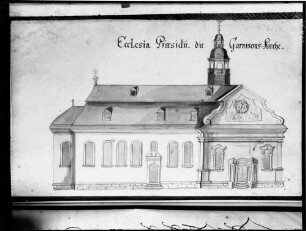 Mannheim Thesaurus Palatinus Ecclesia Praesidii die Garnisons-Kirche Aufriss Federzeichnung laviert