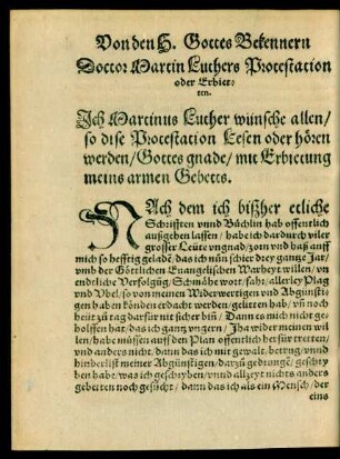 Doctor Martin Luthers Protestation oder Erbietten.
