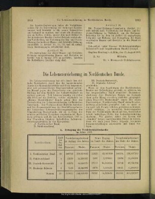 Die Lebensversicherung im Norddeutschen Bunde