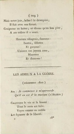 Les Adieux A La Gloire. (Décembre 1820.)