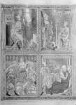 Ausgabe des Edikts zur Volkszählung, Maria und Joseph auf dem Weg nach Bethlehem, Geburt Christi, Hirtenverkündigung,, Folio 4verso