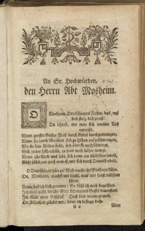 An Sr. Hochwürden, den Herrn Abt Mosheim. - Der Aberglaube.