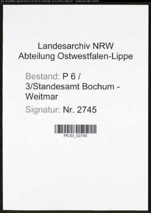 Heiratsregister Standesamt Bochum-Weitmar