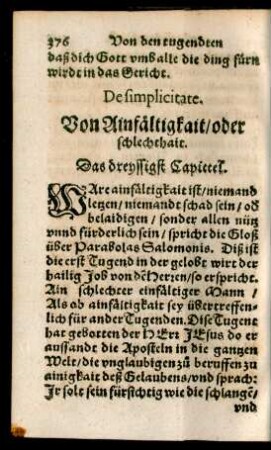 De simplicitate, Von Ainfältigkait/ oder schlechthait. Das dreyssigst Capittel.