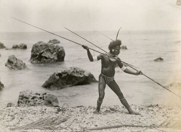 "Man of Ahia fencing with two spears."