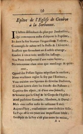 Epitre de l'eglise de Geneve a la Sorbonne au sujet de la constitution Unigenitus