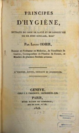 Principles d'Hygiène : extraits du code de santé et de longue vie de John Sinclair