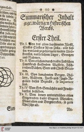 Summarischer Inhalt gegenwärtigen Historischen Wercks