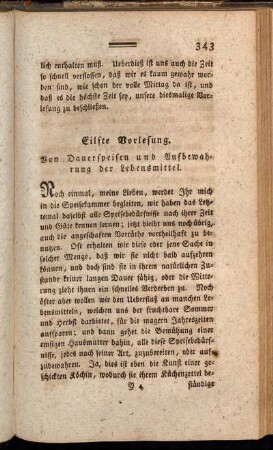 Eilfte Vorlesung. Von Dauerspeisen und Aufbewahrung der Lebensmittel.