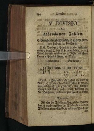 V. Divisio der gebrochenen Zahlen