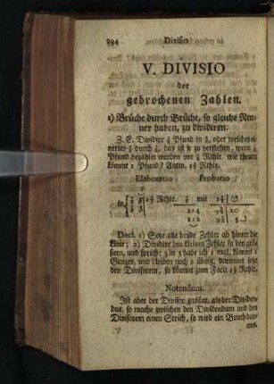 V. Divisio der gebrochenen Zahlen